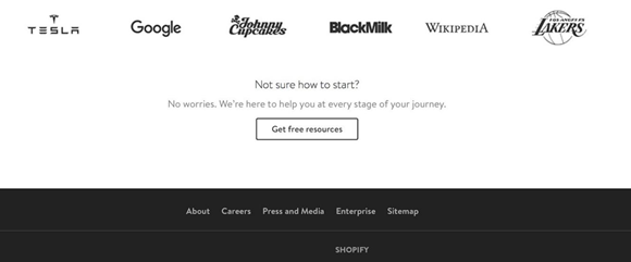 　Shopify首頁(yè)上客戶logos的展示建立了社會(huì)認(rèn)同與信任